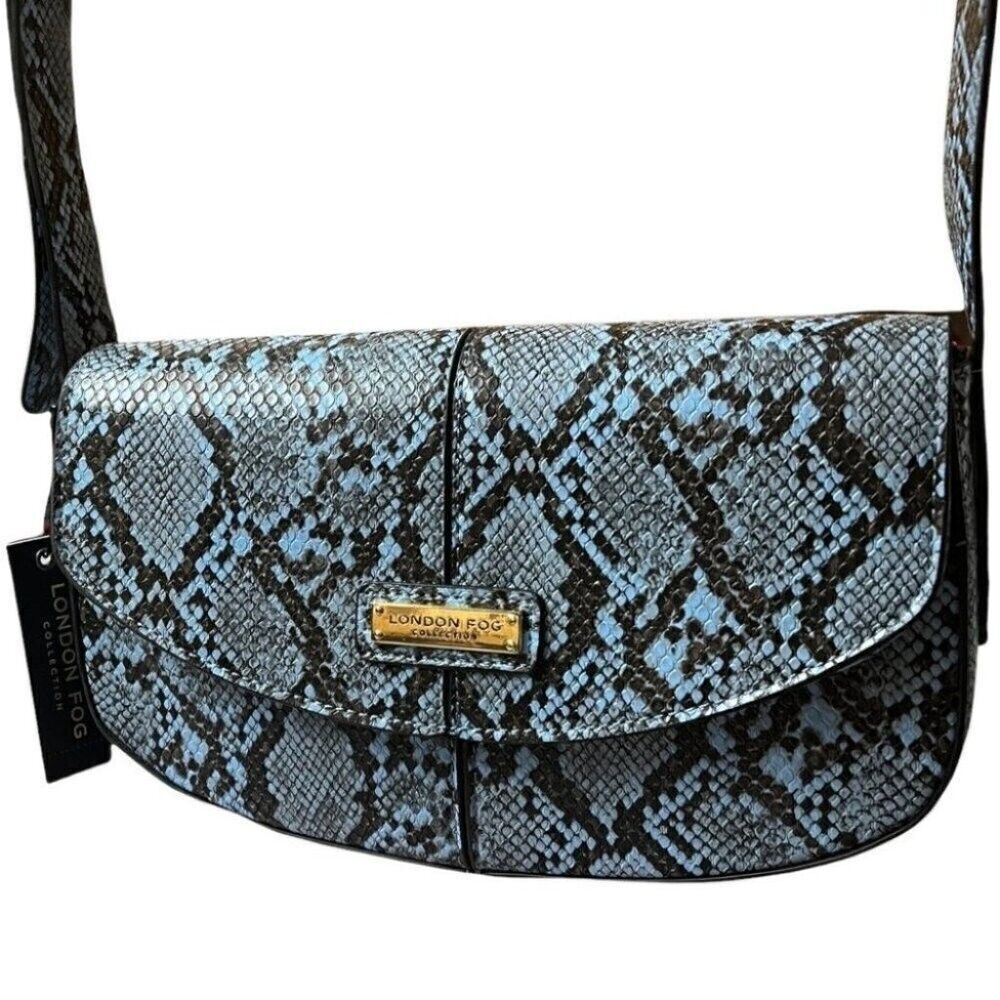 London Fog Purse Women’s Blue Astor Python Shoulder Bag Vegan Snake Skin Fall